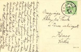 1913 Fraknó, Forchtenstein; látkép az utcával és a várral / street with castle in the background