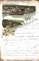 1897 (Vorläufer!) Volosko, Volosca; Hafen, Villa Minach / port, villa. Louis Glaser Floral, litho (EK)