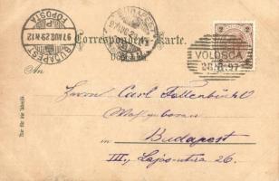 1897 (Vorläufer!) Volosko, Volosca; Hafen, Villa Minach / port, villa. Louis Glaser Floral, litho (E...