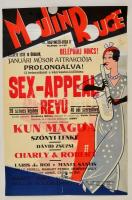 cca 1930 Vogel Erik: Budapest, Moulin Rouge mulató reklám plakátja. Astoria (Weisz Jenő) nyomda. Ofszet, szita. Egy javított szakadás, 31x47 cm / Advertising poster, with restored tear, 31x47 cm