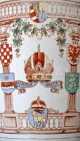 1898 Emaillir Werke, Ferencz József emlék zománc pohár, jelzett, javított, kopott, m:10 cm