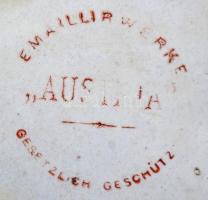 1898 Emaillir Werke, Ferencz József emlék zománc pohár, jelzett, javított, kopott, m:10 cm