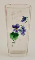 cca 1900 Parádi emlék váza, kézzel festett, jelzés nélkül, kopott, nagyon apró csorbával, m:14 cm