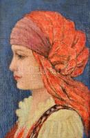 Éder Gyula (1875 - 1945): Tót lányka. Olaj, vászon, jelzett. Szecessziós fém képkeretben. A festmény...