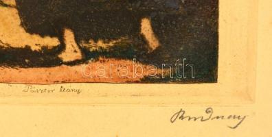 Rudnay Gyula (1878-1957): Pásztorleány, színezett rézkarc, papír, jelzett, üvegezett fa keretben, 24...