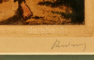 Rudnay Gyula (1878-1957): Vízhordó, színezett rézkarc, papír, jelzett, paszpartuban, üvegezett fa ke...