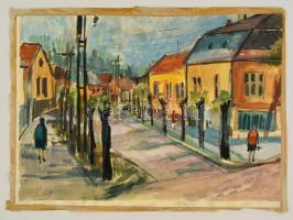 Jelzés nélkül: Falusi utca. Akvarell, papír, 36x52 cm
