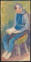 Orosz István (1941-1999): Olvasó fiú, Akvarell, papír, Jelzett. 28x13 cm