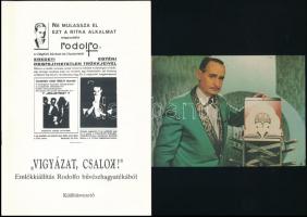 Különféle Rodolfóval kapcsolatos aprónyomtatványok, papírrégiségek: levelezőlap, kiállítás, ex libri...