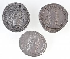 Római Birodalom / Colonia Agrippinensis / Gallienus 253-268. Antoninianus Ag (3,19g) + Viminacium / I. Valerianus 257-258. Antoninianus Ag (3g) + Antiokheia / II. Valerianus 256-258. Antoninianus Ag (4,05g) T:2 Roman Empire / Colonia Agrippinensis / Gallienus 253-268. Antoninianus Ag GALLIENVS P F AVG / GERMANICVS MAX V (3,19g) + Viminacium / Valerian I 257-258. Antoninianus Ag IMP VALERIANVS P F AVG / VICT P-ART (3g) + Antioch / Valerian II 256-258. Antoninianus Ag P LIC COR VALERIANVS CAES / VICTO-RIA P-ART (4,05g) C:XF RIC V 18var.; 262; 54;