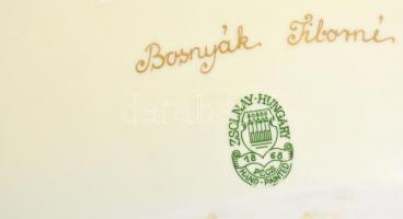 Zsolnay óriás dísztál orientalizáló mintával, kézzel festett, jelzett (Bosnyák Tiborné), hibátlan, d...