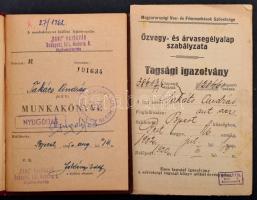 cca 1950 Vegyes papírrégiség tétel, különféle igazolványok, iratok, menükártya, leckekönyv, stb