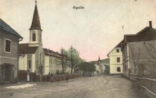 Ogulin, utcakép templommal / street view with church