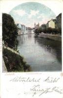 1901 Ljubljana, Laibach; Franziskanerkirche / church, river