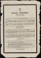 1876 Deák Ferenc halálhírét bejelentő rendkívüli melléklet a Divat-Nefelets újsághoz. Szélén szakadozott .27x38 cm