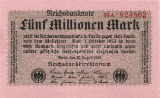 Német Birodalom/Weimari Köztársaság 1923. 5.000.000M T:I-