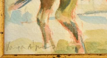 Varga Ágnes (1954-): Lovak. Akvarell, papír, jelzett, üvegezett keretben, 11×16 cm