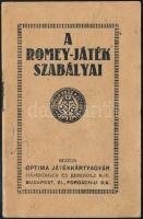 A romey-játék szabályai. Bp., Optima Játékkártyagyár -- Hamburger és Birkholz. Ismertető füzetecske, tűzött papírkötésben, 8 p.