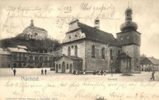 Náchod, Námesti / square with church and castle in the background