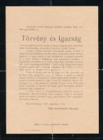 1904 A Magyar Országgyűlésben az ellenzék jogait megcsonkító zsebkendőszavazás ellen tiltakozó, a törvény és igazság halálhírét bejelentő tréfás hirdemény. Marosvásárhelyen kiadva. 23x29 cm
