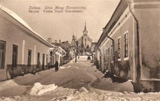 1916 Kalush, Ulica Maryi Konopnickiej / street view in winter + K.u.K. Kleinbahnverwaltung Krechowice