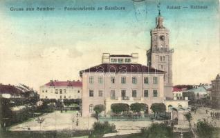 1916 Sambir, Sambor; Ratusz / Rathaus / town hall + K.u.k. Infanterieregiment No. 12. 1/XXI. Marschkompagnie