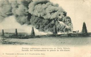 Bibi-Eybat, Bibiheybat, Bibi-Ebatte (Baku); Incendie des établissements de pétrole / Fire of petroleum establishments, fire on the oil field