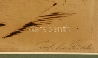 Prihoda István (1891-1956): Merengő kislány. Rézkarc, papír, jelzett, üvegezett fa keretben, 29×18 c...