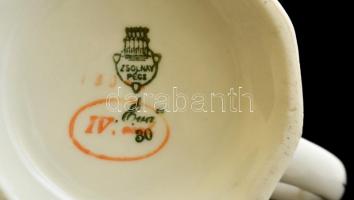 3 db Zsolnay porcelán: 2 db gyerekbögre, matricás, jelzett, 1 db cukortartó, kézzel festett, jelzett...