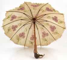 Régi gyermek esernyő, a fogóján madárfejjel, kopott madárfejjel, 47 cm.