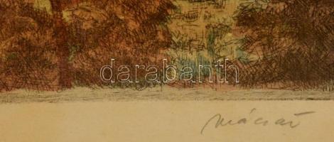 Mácsai István (1922-2005): Sárospatak. Színezett rézkarc, papír, jelzett, üvegezett keretben, 31×23 ...