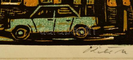 Réti Mátyás (1922-2002): Pécsi részlet. Színes linó, karton,  jelzett, 28×39 cm