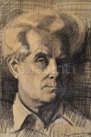 Szegedi Molnár Géza (1906-1970): Férfiarc. Szén, papír, jelzett, szakadással, 47x61 cm