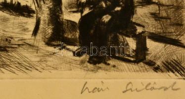 Iván Szilárd (1912-1988): Falusi utca. Rézkarc, papír, jelzett, 29×37 cm