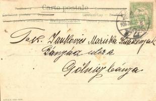 1906 Kassa, Kosice; Dóm és Orbán torony. Szecessziós litho keret. Nyulászi Béla kiadása / dome and t...