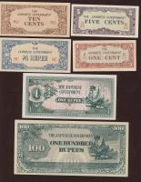 Burma/japán megszállás 1942-1944. 1c, 5c,10c,1/4R,1/2R,1R,5R,10R,100R T:I Összesen 9klf db!