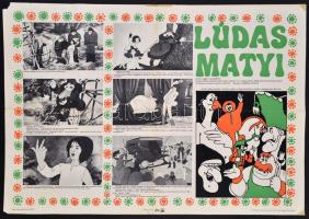 1977 Lúdas Matyi magyar rajzfilm plakát, hajtott, hajtásnál szakadt, 47x67 cm