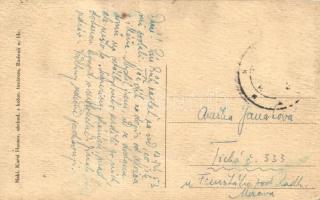 Radvány, Dolná Radvan, Radvan nad Hronom; utcakép automobillal. Karol Hauser kiadása / street view w...