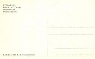 Komárom, Komárnó; Duna részlet a rakparttal és darukkal, csónakház / Danube, quay with cranes and bo...