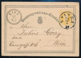 1871 2kr német nyelvű díjjegyes levelezőlap Bécsbe / 2kr PS-card to Vienna "NYITRA"