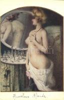 La Jolie Maud. Marque L.-E. / Erotic nude lady art postcard s: Raphael Kirchner (EK)