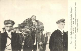 1913 Brassó, Kronstadt, Brasov; Der erste Siebenbürgisch-sächsische Flieger Albert Ziegler / Az első erdélyi szász pilóta Albert Ziegler fogadása a repülés után, Jos. Drotleff kiadása / the first Transylvanian Saxon pilot after his flight over Brasov