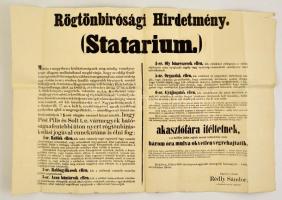 1866 Rögtönbírósági ítélet / Statárium. Nagyméretű hirdetmény 72x54 cm