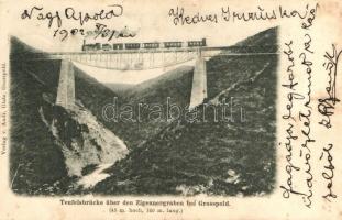 1902 Nagyapold, Grosspold; Ördög-vasúti híd a Cigány-árok felett, gőzmozdony. Andr. Glatz / Teufelsbrücke über den Zigennergraben / railway bridge, viaduct, locomotive (fl)