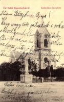 1906 Zsombolya, Hatzfeld, Jimbolia; Katolikus templom szoborral. W.L. 432. / Catholic church with statue