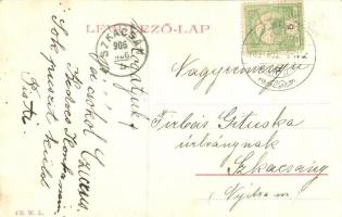 1906 Zsombolya, Hatzfeld, Jimbolia; Katolikus templom szoborral. W.L. 432. / Catholic church with st...