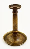 Antik bronz gyertyatartó, kis horpadással, m:20 cm