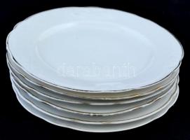 Szecessziós süteményes tányér (6 db), kopott aranyozás, jelzés nélkül, d: 19 cm