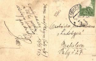 Vágfarkasd, Forcas, Vlkad nad Váhom, Vlcany; Római katolikus templom, kerékpáros férfi / Roman Catho...