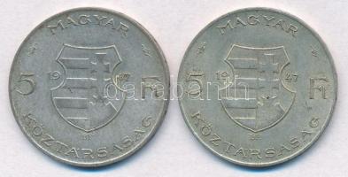 1947. 5Ft Ag "Kossuth" (2x) T:2- patina